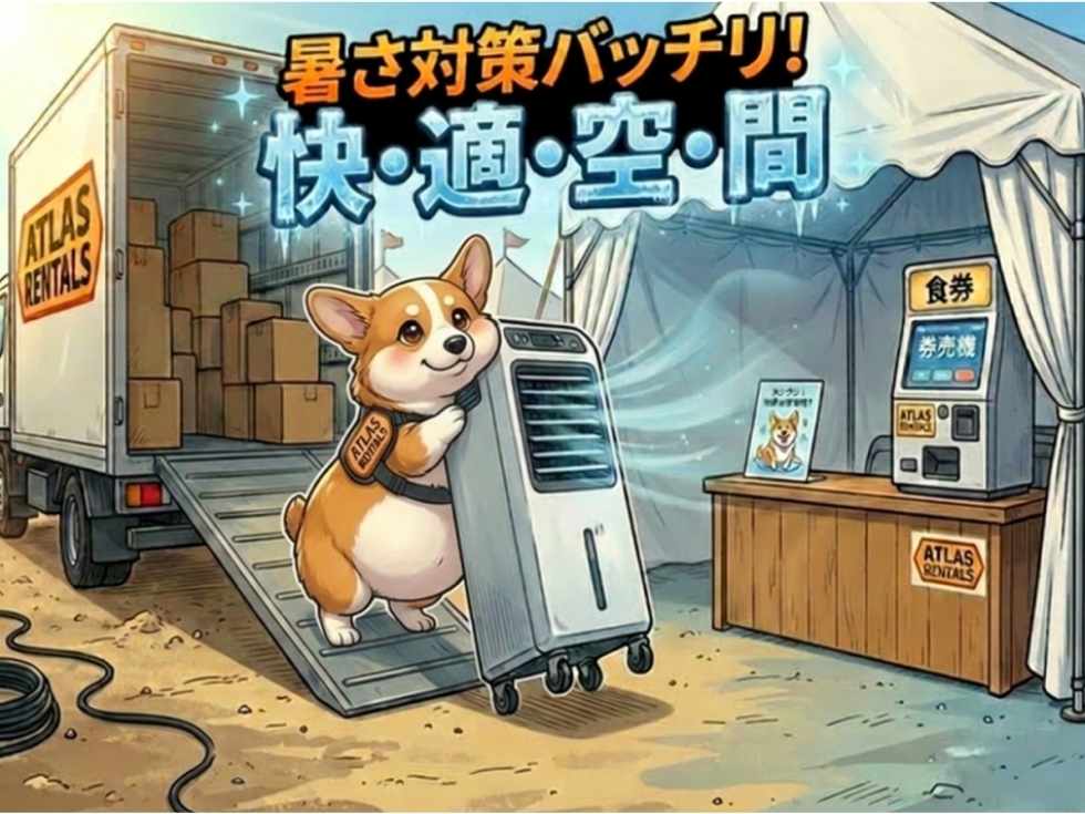 スポットクーラーの短期レンタル キャスター付きで移動も楽々